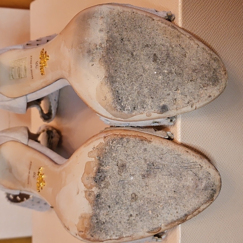 PRADA CALZATURE DONNA CAMOSCIO CIPRIA HIGH HEEL SANDALS IN SIZE 38. - Picture 8 of 13